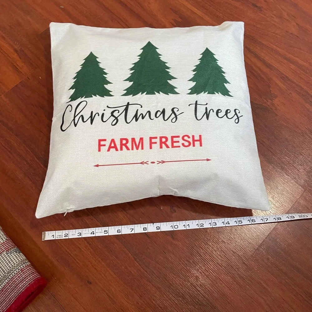 Canvas Christmas Pillow Farmfresh Trees zipper bottom case and insert 17x17 inch